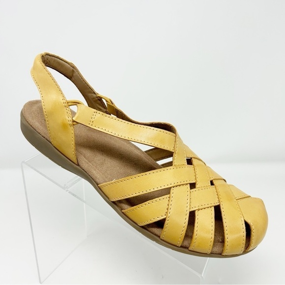 Earth Origins Berri Yellow Leather Woven Casual Round Toe Slip-on Sandal Size 12 - Picture 1 of 12